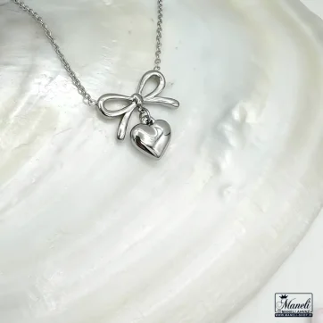گردنبند قلب و پاپیون نقره ای | استیل | رنگ ثابت 14030580