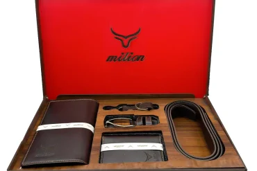 ست کیف و کمربند مردانه چرم اصل با رنگ قهوه ای تیره |برند میلیون| 14030629