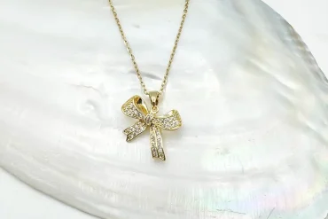 گردنبند پاپیون نگین دار | رنگ ثابت | ارزان 14030540