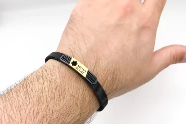 دستبند النگویی مردانه مشکی حصیری mont blanc | استیل 14030626