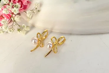 گوشواره مروارید و پاپیون استیل | کیفیت بالا 14030593