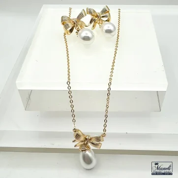 نیم ست مروارید و پاپیون استیل | رنگ ثابت 14030565