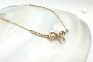 گردنبند پاپیون ژوپینگ نگین دار | رنگ ثابت | ضدحساسیت 14030583