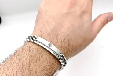 دستبند رولکس استیل 316 مشکی نقره ای پلاک دار | بالاترین کیفیت 14030606