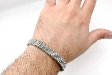 دستبند حصیری مردانه ساده و کلاسیک نقره ای