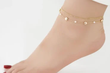 پابند دو ردیفه طلایی با مروارید های جذاب رنگ ثابت