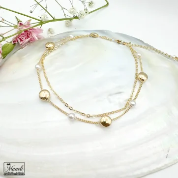 قیمت پابند دو ردیفه طلایی با مروارید های جذاب رنگ ثابت