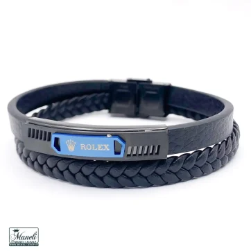 خرید دستبند مردانه چرم رولکس با پلاک آبی 14030688