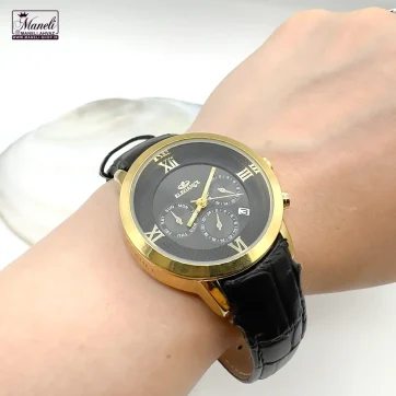 خرید ساعت زنانه الگانس بند چرم با قاب استیل طلایی