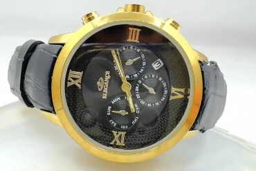 ساعت زنانه الگانس بند چرم با قاب استیل طلایی | موتور ژاپن 140306108