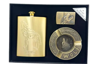 ست هیپ فلاسک ، فندک و زیرسیگاری طرح گرگ 14030642