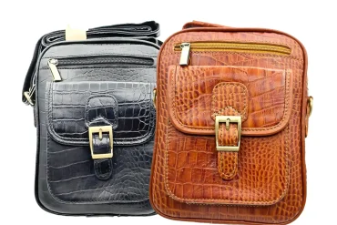 کیف رودوشی چرم اصلی رنگ عسلی و مشکی کروکودیلی 14030640