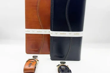 ست کیف چرم اصل به همراه جاکلیدی | milion | مشکی و عسلی 14030657