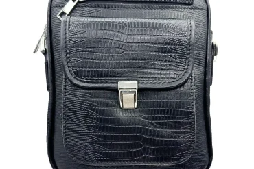 کیف رودوشی مشکی چرم طبیعی | طرح کروکودیلی 14030638