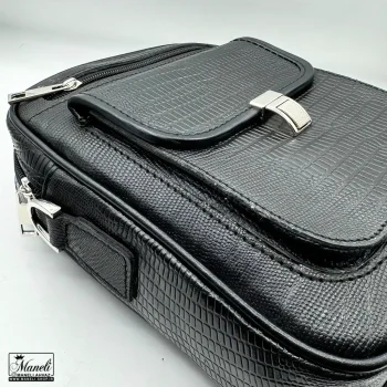 خرید کیف رودوشی مشکی چرم طبیعی طرح کروکودیلی