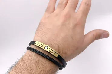 دستبند مردانه چرم با پلاک مونت بلانک 14030684