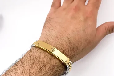 دستبند مردانه رولکس طلایی نقره ای پلاک دار