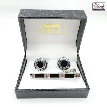 ست دکمه سردست و گیره کراوات گرد مشکی طرح ورساچه 140306110