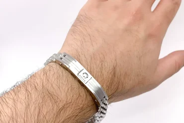 دستبند مردانه رولکس پلاک دار سیلور | استیل رنگ ثابت 14030719