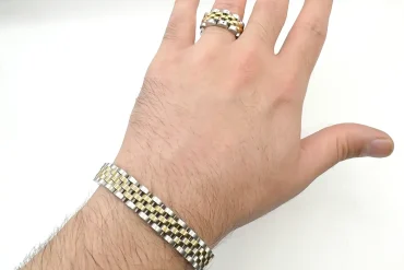 ست دستبند و انگشتر رولکس دورنگ