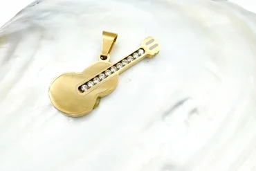 پلاک گردنبند گیتار نگین دار | استیل رنگ ثابت 14030867