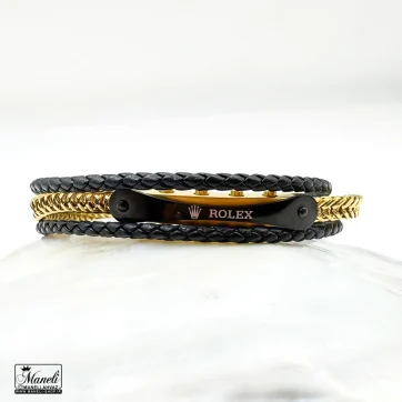 خرید دستبند چرم استیل مردانه رولکس | رنگ ثابت | مشکی طلایی