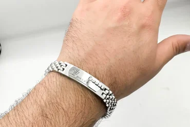 دستبند رولکس مردانه نقره ای پلاک دار | رنگ ثابت | درجه یک 14030816