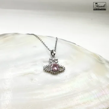 خرید گردنبند نگین صورتی نقره ای دخترانه | استیل | رنگ ثابت 14030826