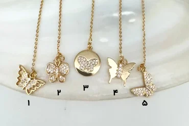 5 طرح متفاوت آویز ساعت طلایی نگین دار طرح پروانه ysx