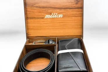 ست دو تکه کیف و کمربند مردانه چرم طبیعی میلیون | مشکی 14031003