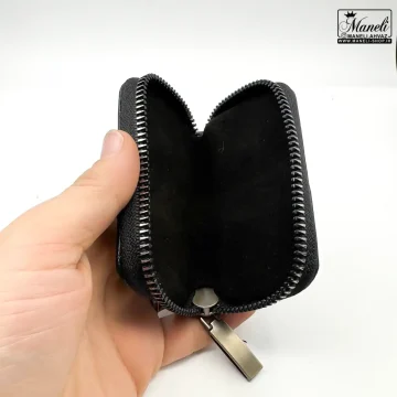 ست کیف و کمربند چرم طبیعی مردانه چهار تکه مشکی | کروکودیلی | برند دنیز 14031037 - Image 3