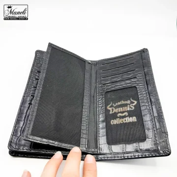 ست کیف و کمربند چرم طبیعی مردانه چهار تکه مشکی | کروکودیلی | برند دنیز 14031037 - Image 6