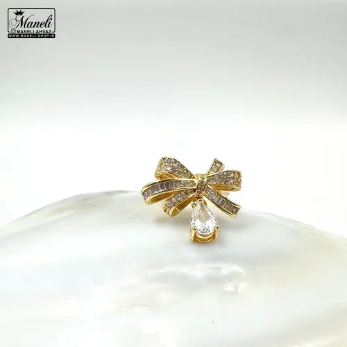 خرید انگشتر پاپیون با نگین آویز - رنگ طلایی