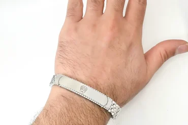 خرید و قیمت دستبند مردانه رولکس نقره ای پلاک دار