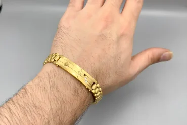 دستبند رولکس پلاک دار مردانه طلایی | استیل درجه یک 14031131