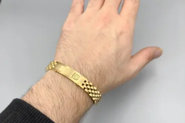 دستبند مردانه پلاک دار رولکس استیل | طلایی 14031132