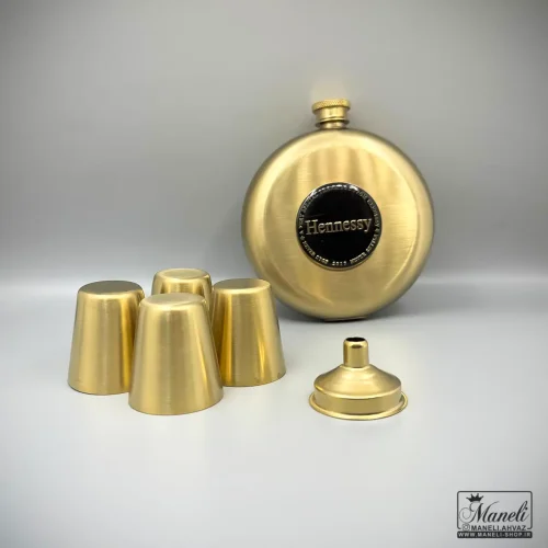 خرید هیپ فلاسک و شات طلایی Hennessy گرد | استیل