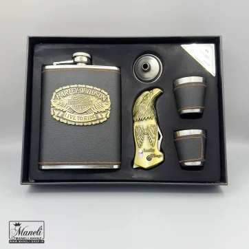 ست فلاسک و شات فندک دار هارلی دیویدسون با روکش چرم | استیل 140310109