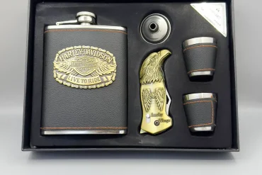 ست فلاسک و شات فندک دار هارلی دیویدسون با روکش چرم | استیل 140310109