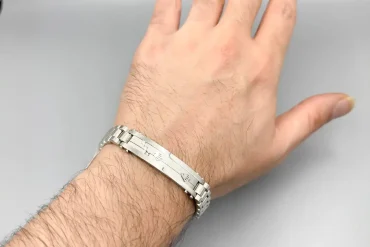 دستبند مردانه رولکس نقره ای پلاک دار | استیل رنگ ثابت 14031133