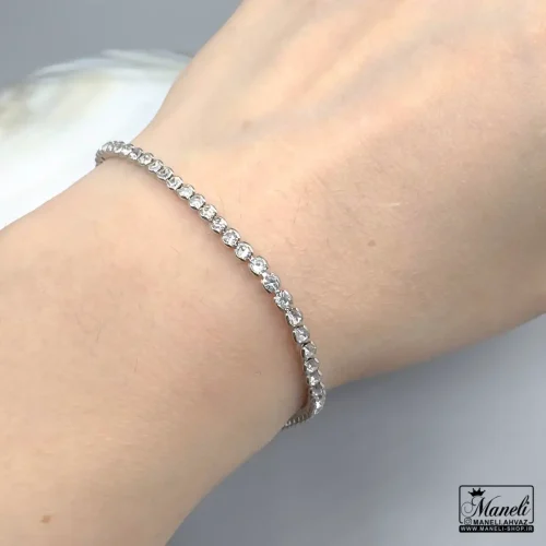 دستبند زنانه ظریف تمام نگین نقره ای | رنگ ثابت 14031154