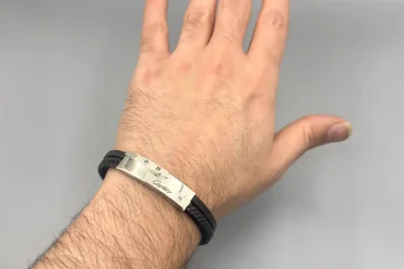 دستبند مردانه چرم با پلاک کارتیر سیلور | درجه یک 14031193