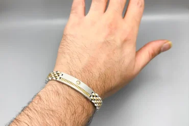 دستبند مردانه رولکس طلایی-سیلور پلاک دار | استیل رنگ ثابت 14031136