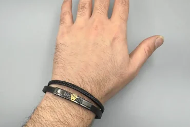 دستبند چرم مردانه با لوگوی رولکس 140311100