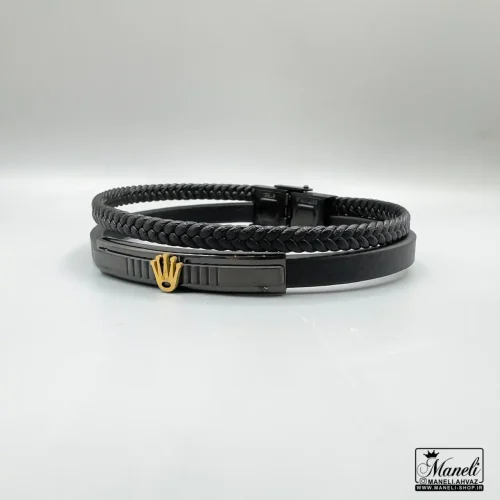 خرید دستبند چرم مردانه با لوگوی رولکس