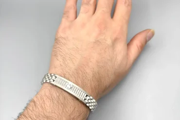 دستبند رولکس سیلور مردانه پلاک دار | استیل رنگ ثابت 14031139