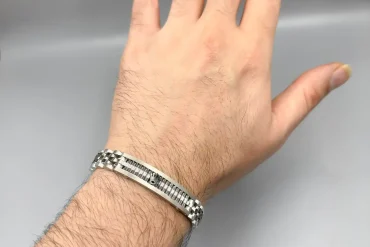 دستبند مردانه رولکس سیلور مشکی پلاک دار | استیل رنگ ثابت 14031134