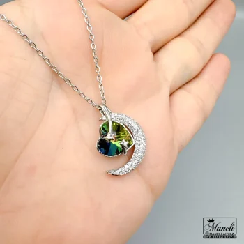 گردنبند ماه و قلب با نگین سواروسکی هفت رنگ| ضدحساسیت  140311111 - Image 3