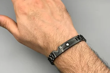 دستبند رولکس مشکی با پلاک مونت بلانک | رنگ ثابت 14040113