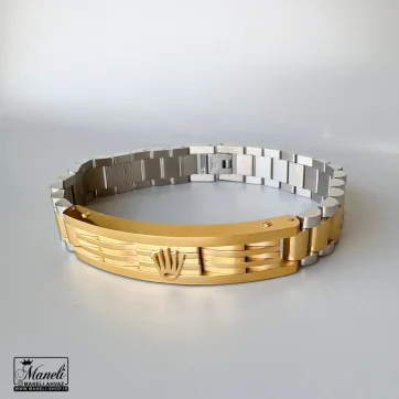 خرید دستبند مردانه رولکس دورنگ پلاک دار